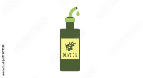 Green olive oil bottle with nozzle and a drop