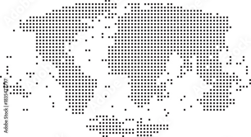 Black Dotted Pixel World Map Vector Illustration Isolated on White Background