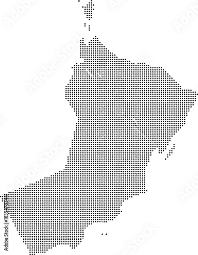 Oman map silhouette dotted, pixelated, pointillism, halftone, geometric, abstract, modern design element, country, nation, geography
