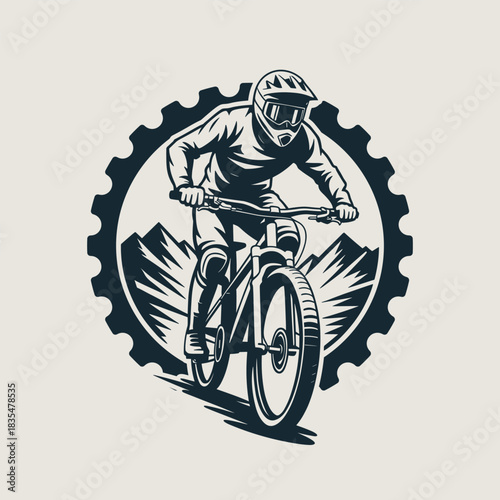 Mountain biker descending steep trail illustration suitable for adventure and sport projects.
