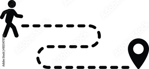 walking, person, silhouette, icon, symbol, path, route, journey, direction, navigation, location, pin, map, destination, dotted line, movement, graphic, design, vector, travel, exploration, activity, 