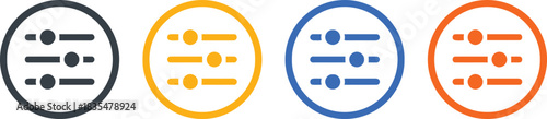 slider, adjustment, settings, control, configuration, options, parameters, interface, icon, graphic, design, element, symbol, icon set, dark gray, yellow, blue, orange, horizontal, bars, knobs, tuning