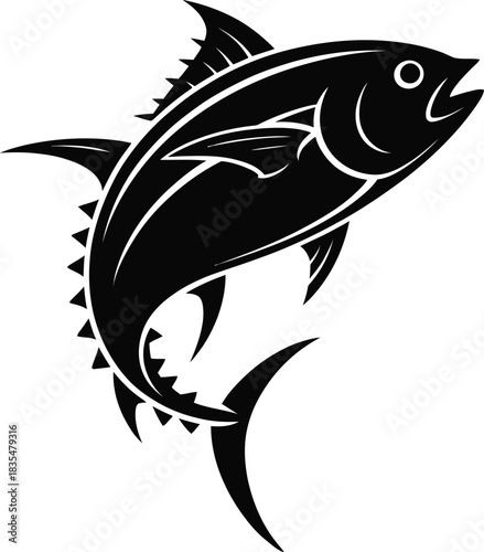 Stylized jumping black tuna fish silhouette