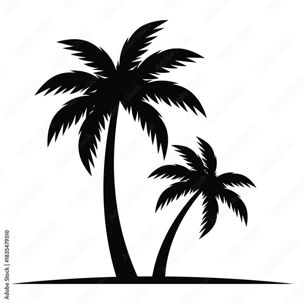 Fototapeta premium Silhouetted palm trees against a white background symbolizing tropical paradise