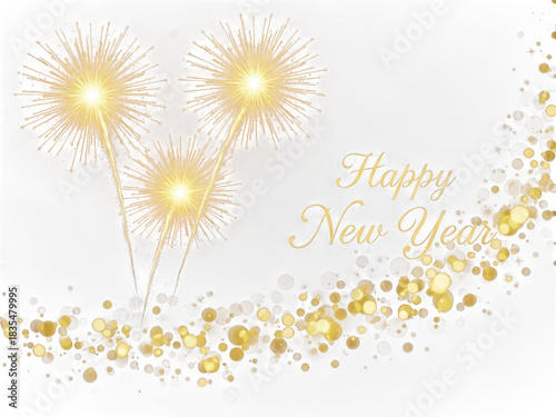 Golden fireworks display happy new year celebration isolated on transparent background