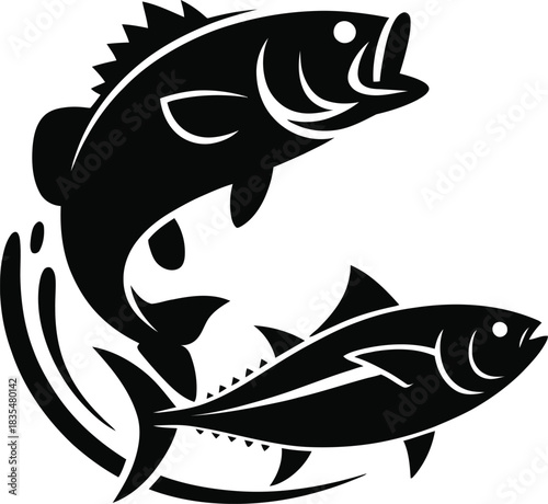 Stylized silhouette of a wild bass tuna fish catch seafood