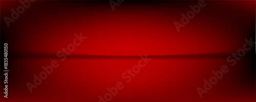 Empty red background for product display. Vector abstract volume mock up stage studio table room with space for display content
