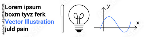 Science, education, creativity, innovation, research, data visualization. Light bulb, math graph and text elements . Creativity and education concept