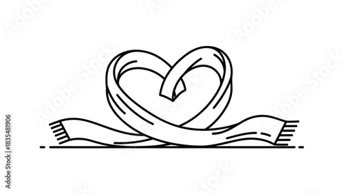 Simple line icon of a scarf forming a heart, representing love, care and winter. isolated on white background, Vector