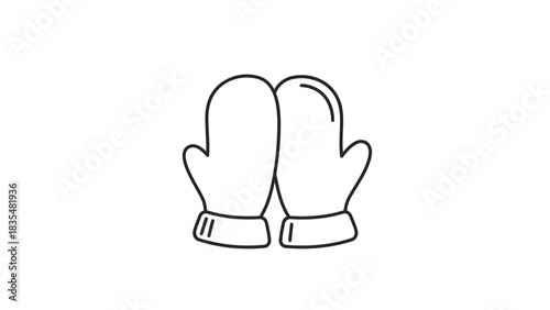 Pair of outline winter mittens icon. seasonal cold weather clothing symbol isolated on white background, Vector