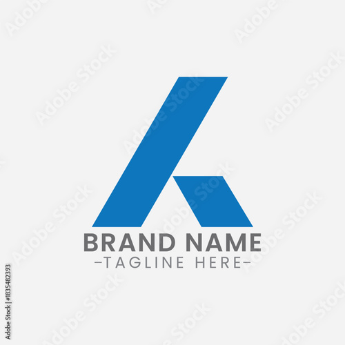 Blue Abstract Letter A Logo Design with Brand Name and Tagline
