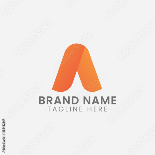 Modern Abstract Orange Letter A Logo Design with Brand Name and Tagline