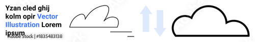 Graphic design, cloud computing, user interface, transformation concepts, technology visuals, educational material. Illustration shows outline cloud changing styles with directional arrows. Graphic