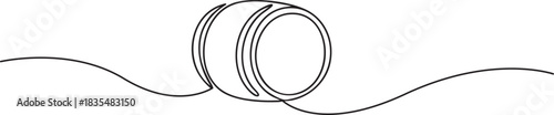 Continuous single line illustration of a wine barrel silhouette with a smooth rounded stroke in a clean minimalist style, vector illustration