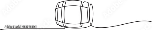 Continuous single line illustration of a wine barrel silhouette with a smooth rounded stroke in a clean minimalist style, vector illustration
