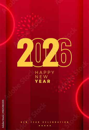 2026 Happy New Year Celebration Poster Design in Red and Gold