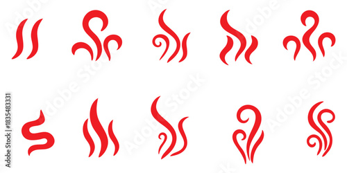 Smoke steam icon vector logo set. Smoke smell, steam aroma heat icon illustration. Hot vapor fire doodle line logo. Hit stink, coffee, fragrance flame .