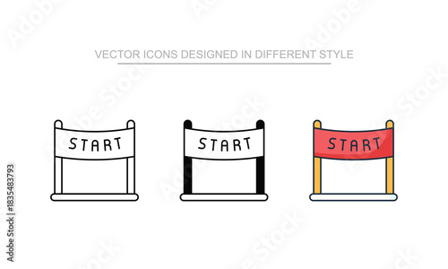 Start icon set in different style with white background illustration