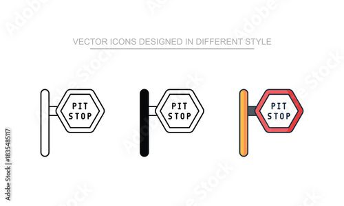 Pit Stop icon set in different style with white background illustration