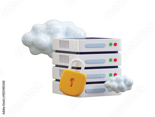 Secure cloud with data center icon 3d render concept of cloud data security icon vector illustration