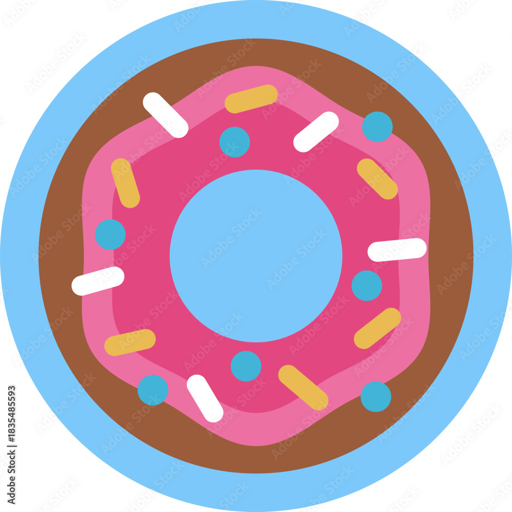 Naklejka premium Colorful donut with sprinkles, matching a whimsical unicorn theme.
