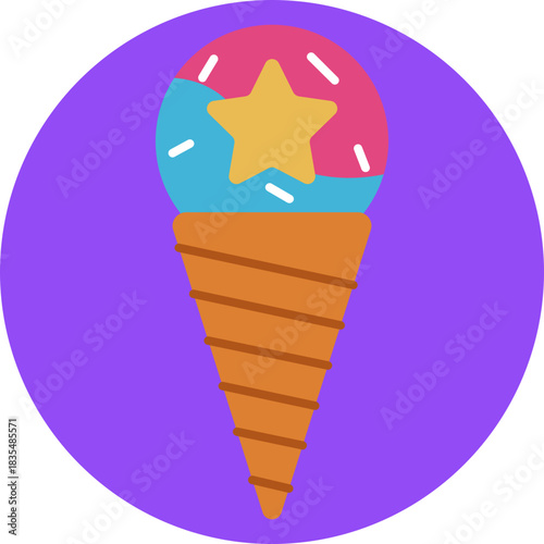 A whimsical unicorn-themed ice cream cone with colorful swirls.