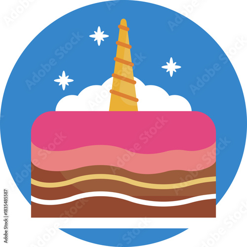 A colorful, whimsical cake with magical, unicorn-themed decorations.