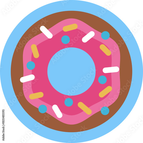 Colorful donut with sprinkles, matching a whimsical unicorn theme.