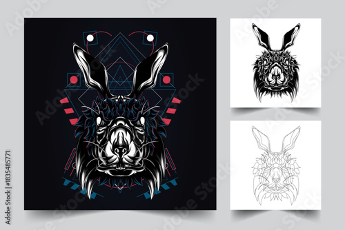 ​Maximalist Oni Mask Logo Vector Illustration in Red and Black Cyberpunk Samurai Style

