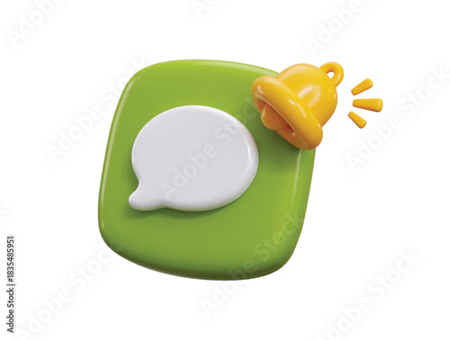 Message notification icon 3d render concept of speech bubble icon with bell notification alert notice reminder icon vector illustration