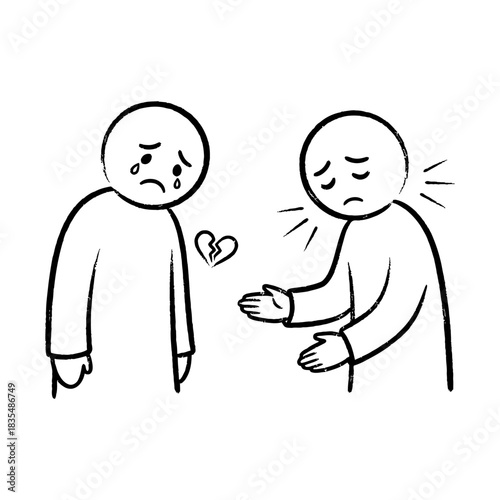 Minimalist Doodle Illustrating Emotional Support and Heartbreak Concept