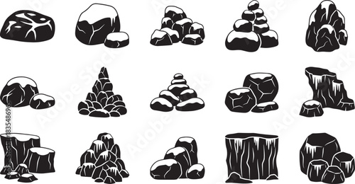 Collection of Rock and Stone Illustrations Isolated on Transparent Background