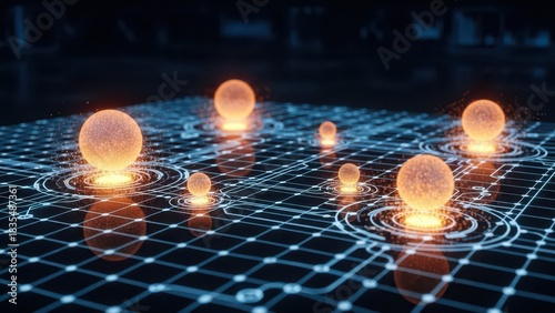 Abstract glowing data nodes connected to network infrastructure system