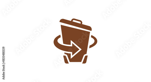 Brown trash bin icon with arrow