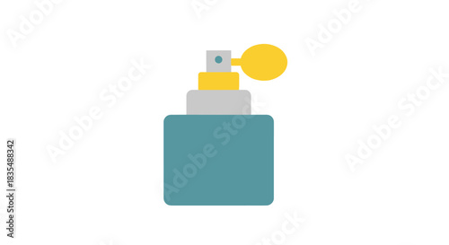 Teal perfume bottle with yellow bulb atomiser