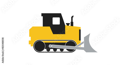 Vector graphic of a yellow and black bulldozer with a silver blade