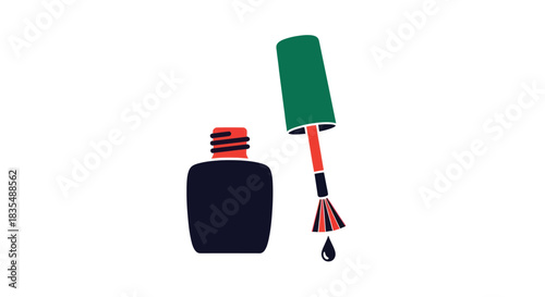 Manicure set dark bottle, green cap brush, black droplet