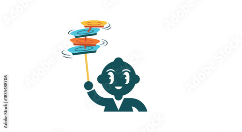 Cartoon figure balancing spinning plates