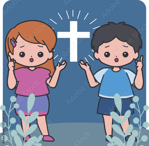 Bible Study for Children Cute Kids Talking About God. Perfect for Sunday school materials, Christian education, Bible lessons for children, worship graphics, faith-based, and religious teaching