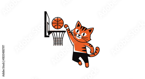 Cartoon tiger dunking a basketball