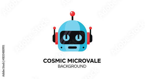 Cheerful, simplified robot head on a white background