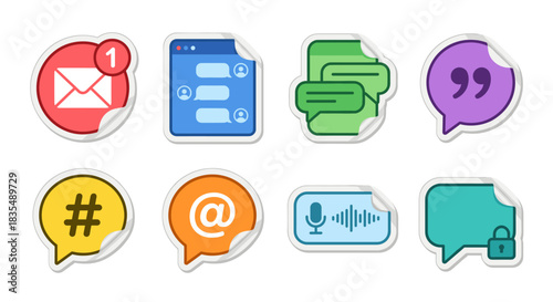 Digital Communication Sticker Icons Set