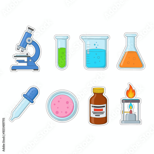 Laboratory equipment colorful icons set