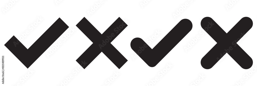 Fototapeta premium Check box tick mark icon set button correct right wrong buttons or yes or no checkmark red cross green tick vector illustration, PNG transparent background