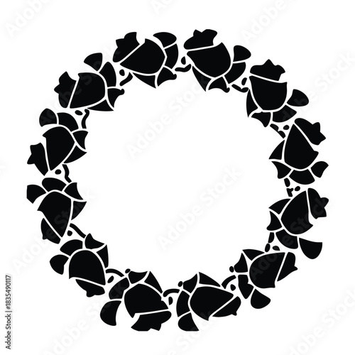 Floral Rose Wreath Black and White Design