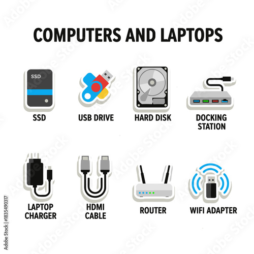 Computers and laptops flat icons set