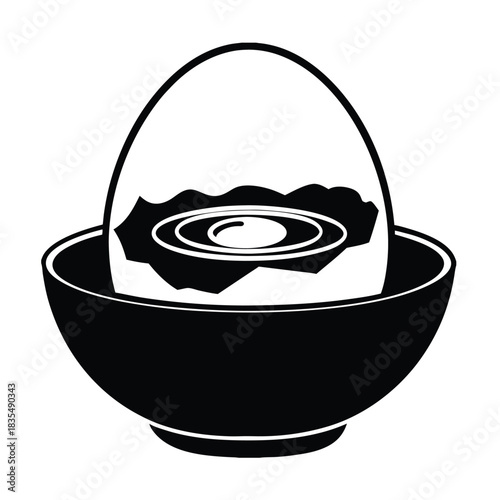 Soft Boiled Egg in Egg Cup, Black and White