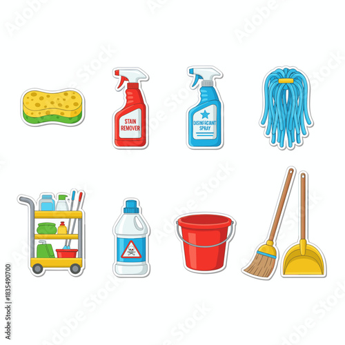 Cleaning cartoon icons set