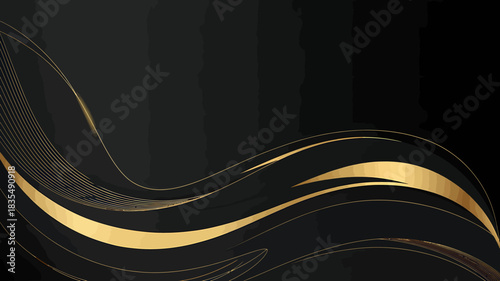Elegant Black and Gold Abstract Background with Flowing Lines and Dynamic Wave Patterns for Modern Designs and Creative Projects