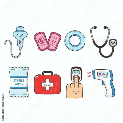 Medical-themed cartoon illustrations set